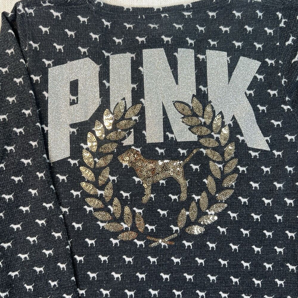 Victoria’s Secret PINK Logo Dog Print Thermal Nightgown Henley Long Sleeve Sz M